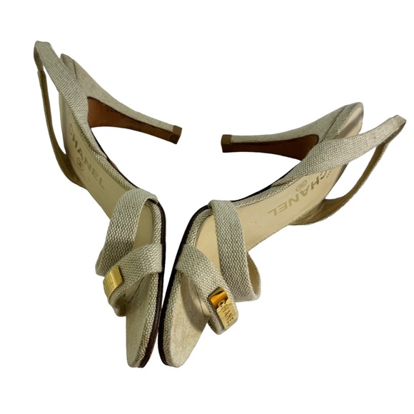CHANEL Beige Fabric Slingback Strappy Sandals Made in Italy Marked as 37.5-7.5US - Picture 8 of 12